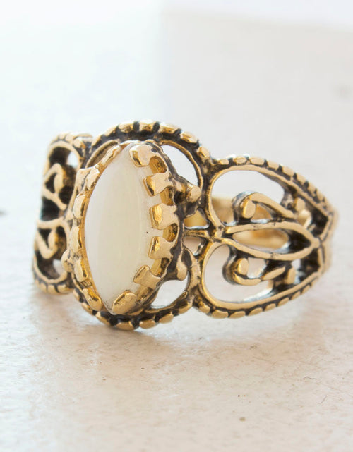 Load image into Gallery viewer, Vintage Ring Genuine Opal Cocktail Ring Antiqued 18kt Yellow Gold Electroplated Made in the USA by PVD Vintage Jewelry
