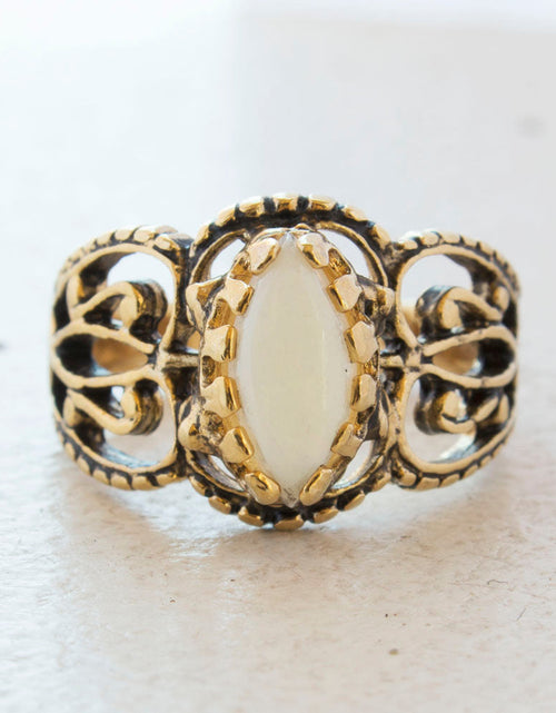 Load image into Gallery viewer, Vintage Ring Genuine Opal Cocktail Ring Antiqued 18kt Yellow Gold Electroplated Made in the USA by PVD Vintage Jewelry
