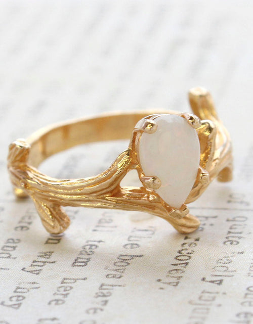 Load image into Gallery viewer, Vintage Ring Genuine Opal 18k Yellow Gold Electroplate Twig Style Band Ring made in the USA by PVD Vintage Jewelry
