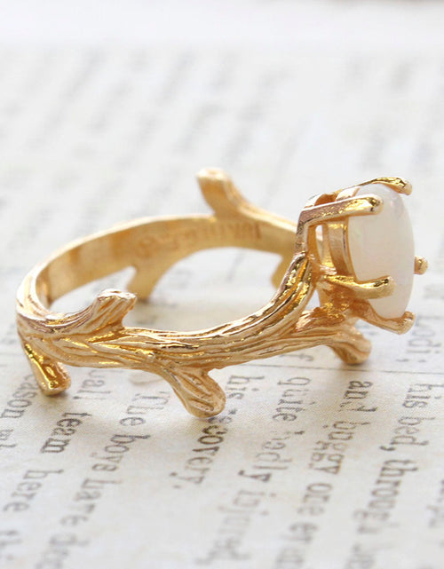 Load image into Gallery viewer, Vintage Ring Genuine Opal 18k Yellow Gold Electroplate Twig Style Band Ring made in the USA by PVD Vintage Jewelry
