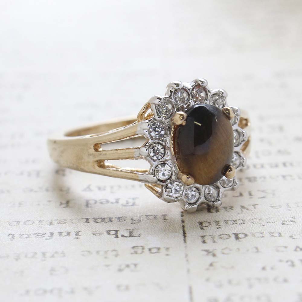 Vintage Jewelry Genuine Stone or Crystal Surrounded by Clear Austrian Crystals Ring Made in the USA by PVD Vintage Jewelry