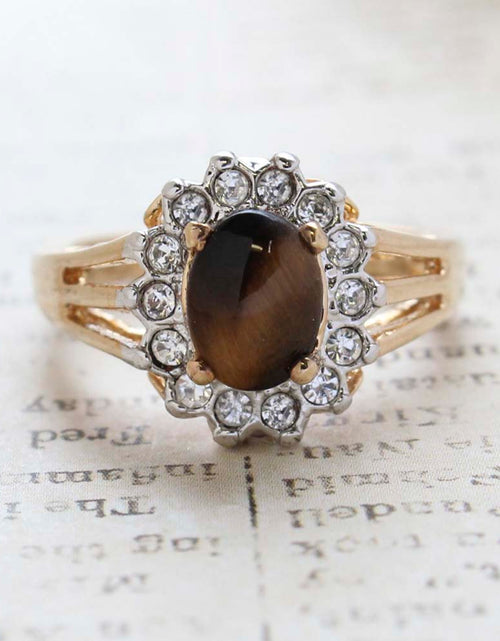 Load image into Gallery viewer, Vintage Jewelry Genuine Stone or Crystal Surrounded by Clear Austrian Crystals Ring Made in the USA by PVD Vintage Jewelry
