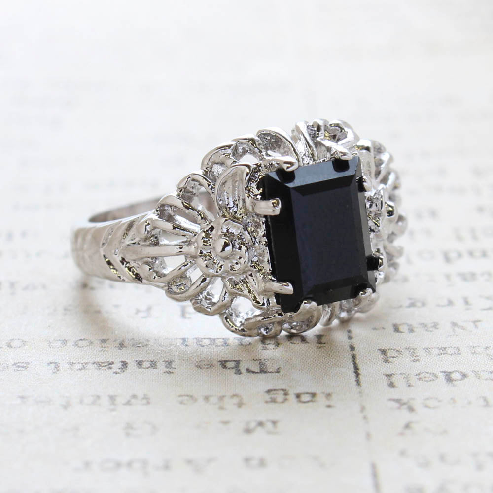 Vintage Ring Emerald Cut Emerald Austrian Crystal 18kt Antiqued Yellow Gold Plated Filligree Ring by PVD Vintage Jewelry