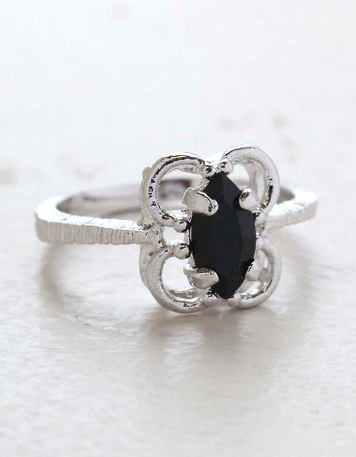 Load image into Gallery viewer, Vintage Jewelry Marquise Cut Jet Black Crystal Cocktail Ring in 18k White Gold Electroplate by PVD Vintage Jewelry
