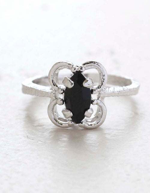 Load image into Gallery viewer, Vintage Jewelry Marquise Cut Jet Black Crystal Cocktail Ring in 18k White Gold Electroplate by PVD Vintage Jewelry
