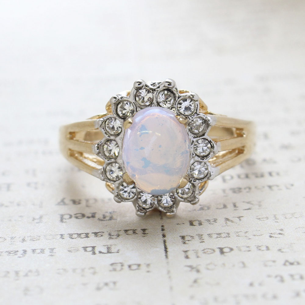 Vintage Jewelry Genuine Stone or Crystal Surrounded by Clear Austrian Crystals Ring Made in the USA by PVD Vintage Jewelry