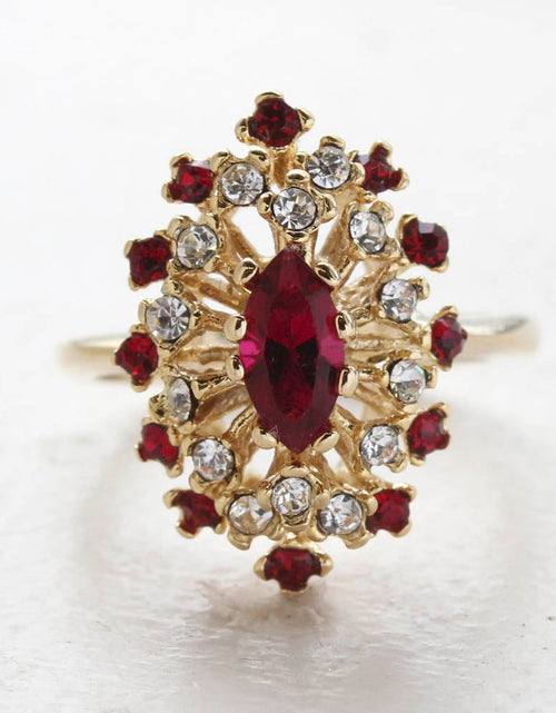 Load image into Gallery viewer, Vintage Ring Genuine Opal with Clear and Ruby Austrian Crystals 18kt Yellow Gold Electroplated by PVD Vintage Jewelry
