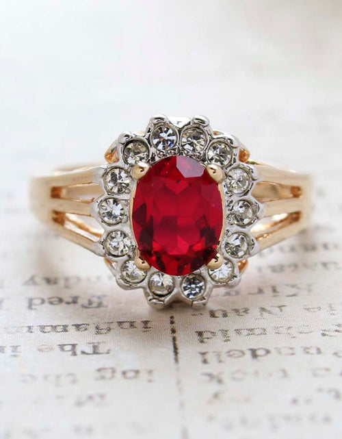 Load image into Gallery viewer, Vintage Jewelry Genuine Stone or Crystal Surrounded by Clear Austrian Crystals Ring Made in the USA by PVD Vintage Jewelry
