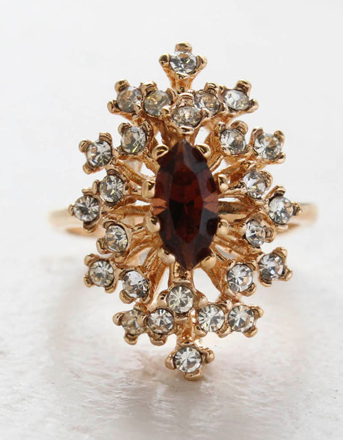 Load image into Gallery viewer, Vintage Ring Genuine Opal with Clear and Ruby Austrian Crystals 18kt Yellow Gold Electroplated by PVD Vintage Jewelry
