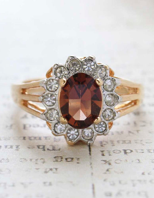 Load image into Gallery viewer, Vintage Jewelry Genuine Stone or Crystal Surrounded by Clear Austrian Crystals Ring Made in the USA by PVD Vintage Jewelry
