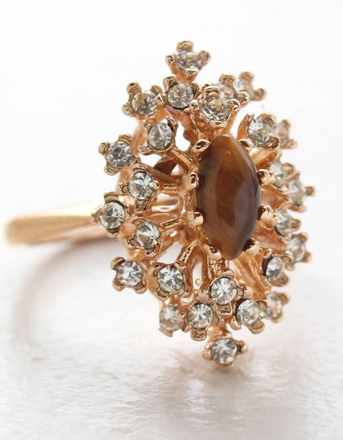 Load image into Gallery viewer, Vintage Ring Genuine Opal with Clear and Ruby Austrian Crystals 18kt Yellow Gold Electroplated by PVD Vintage Jewelry
