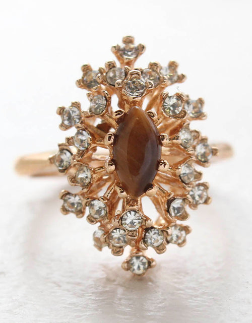 Load image into Gallery viewer, Vintage Ring Genuine Opal with Clear and Ruby Austrian Crystals 18kt Yellow Gold Electroplated by PVD Vintage Jewelry
