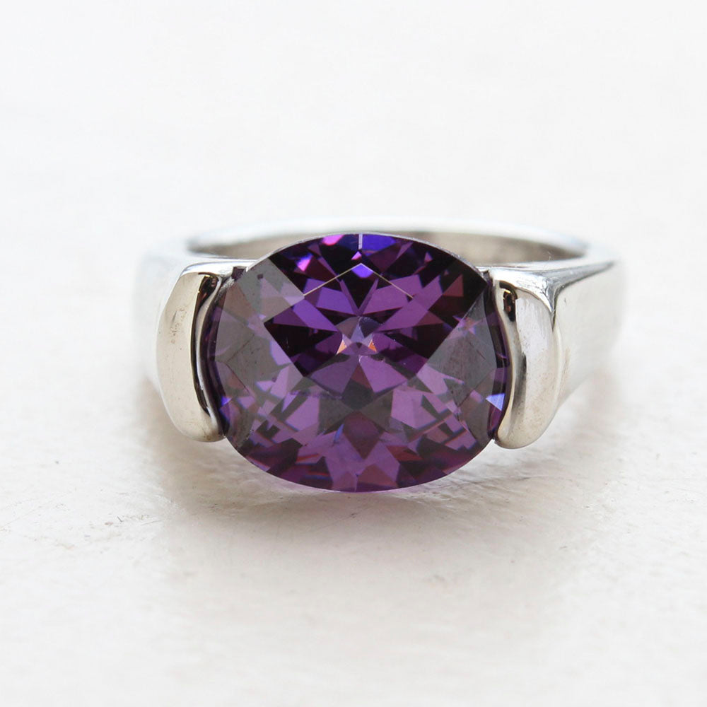 Vintage Ring Amethyst Swarovski Crystal Ring 18k White Gold Silver  R4668 by PVD Vintage Jewelry