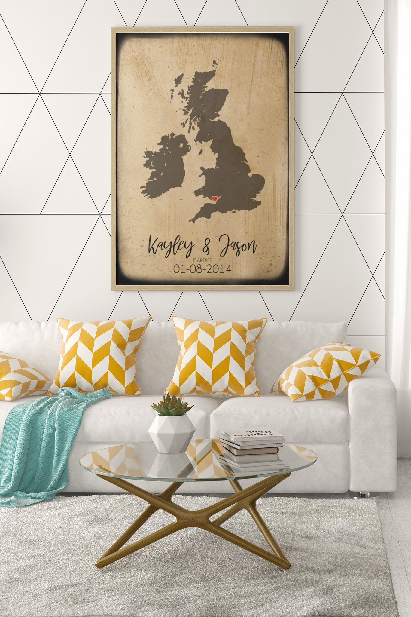 Couples United Kingdom Map with Special Dates & Heart Personalised 2022 Wall Decor Print with 10 New Styles by WinsterCreations™ Official Store