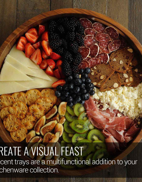 Load image into Gallery viewer, 16.5 Inch Round Walnut Wood Serving and Coffee Table Tray with Handles by Virginia Boys Kitchens
