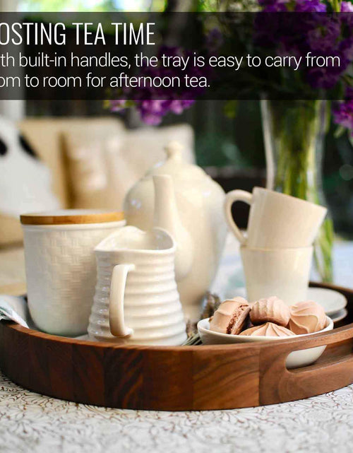 Load image into Gallery viewer, 16.5 Inch Round Walnut Wood Serving and Coffee Table Tray with Handles by Virginia Boys Kitchens
