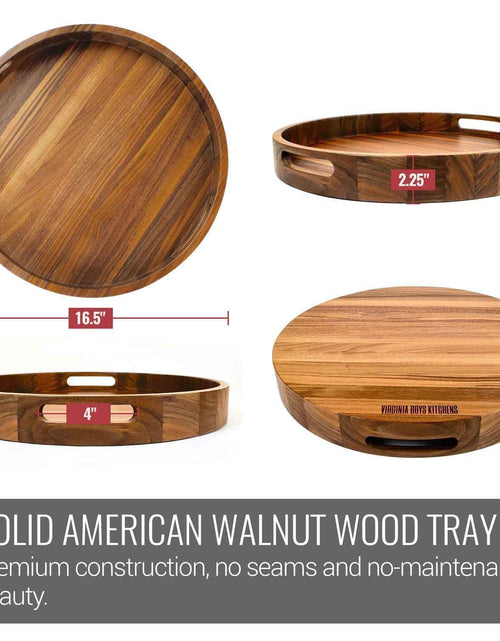 Load image into Gallery viewer, 16.5 Inch Round Walnut Wood Serving and Coffee Table Tray with Handles by Virginia Boys Kitchens

