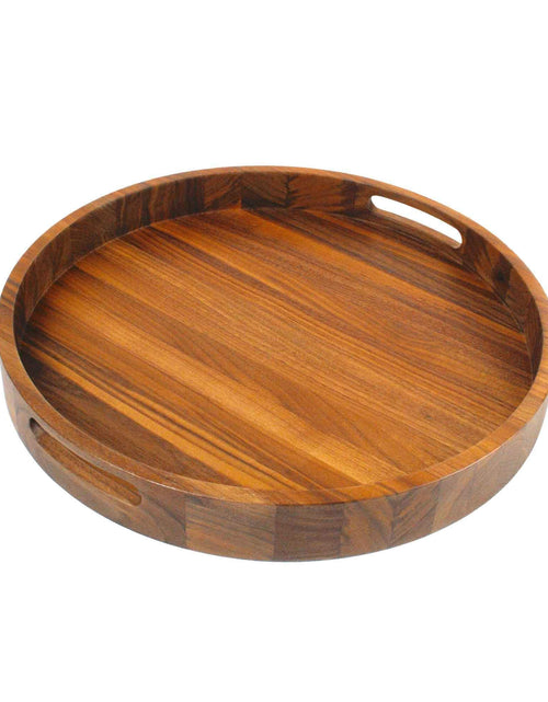 Load image into Gallery viewer, 16.5 Inch Round Walnut Wood Serving and Coffee Table Tray with Handles by Virginia Boys Kitchens
