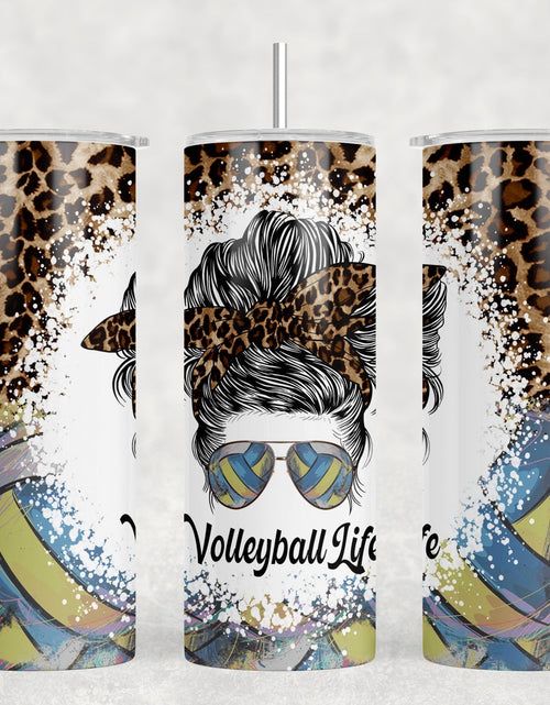 Load image into Gallery viewer, Volleyball Life Leopard Print - 20 oz Steel Skinny Tumbler - Optional Blue Tooth Speaker - Speaker Color will Vary by Rowdy Ridge Co
