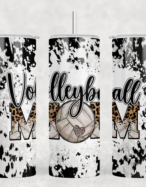Load image into Gallery viewer, Volleyball Mom Cow Print|Skinny Tumbler|Optional Bluetooth Speaker| Speaker Color Varies by Rowdy Ridge Co

