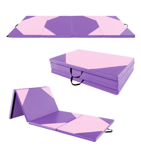 10 Feet x 4 Feet x 2 Inch Folding Exercise Mat with Hook and Loop Fasteners-Pink