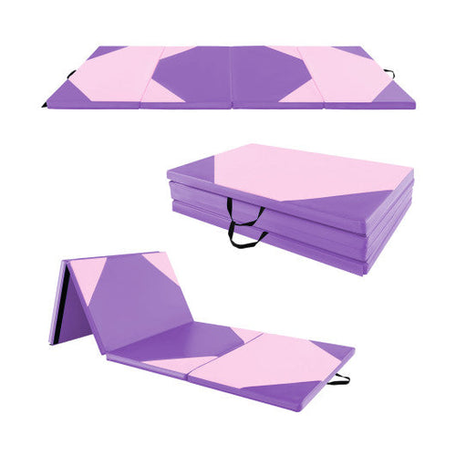 Load image into Gallery viewer, 10 Feet x 4 Feet x 2 Inch Folding Exercise Mat with Hook and Loop Fasteners-Pink
