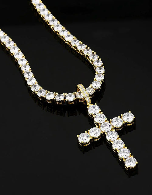 Load image into Gallery viewer, VVS Moissanite Solid Silver Cross Pendant in 14K Gold by Bling Proud | Urban Jewelry Online Store
