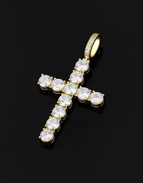 Load image into Gallery viewer, VVS Moissanite Solid Silver Cross Pendant in 14K Gold by Bling Proud | Urban Jewelry Online Store
