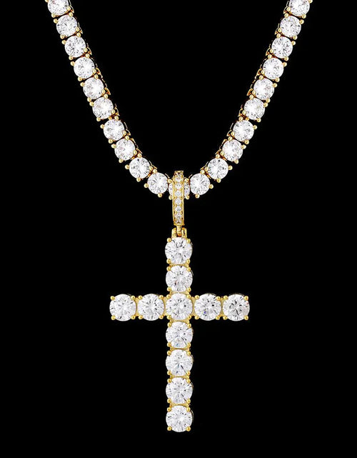 Load image into Gallery viewer, VVS Moissanite Solid Silver Cross Pendant in 14K Gold by Bling Proud | Urban Jewelry Online Store
