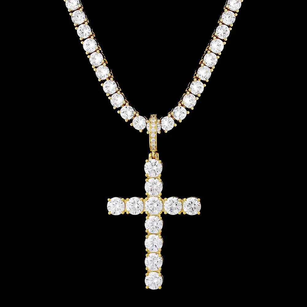 VVS Moissanite Solid Silver Cross Pendant in 14K Gold by Bling Proud | Urban Jewelry Online Store