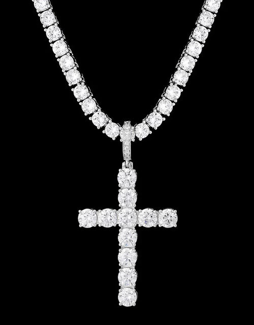 Load image into Gallery viewer, VVS Moissanite Solid Silver Cross Pendant in White Gold by Bling Proud | Urban Jewelry Online Store

