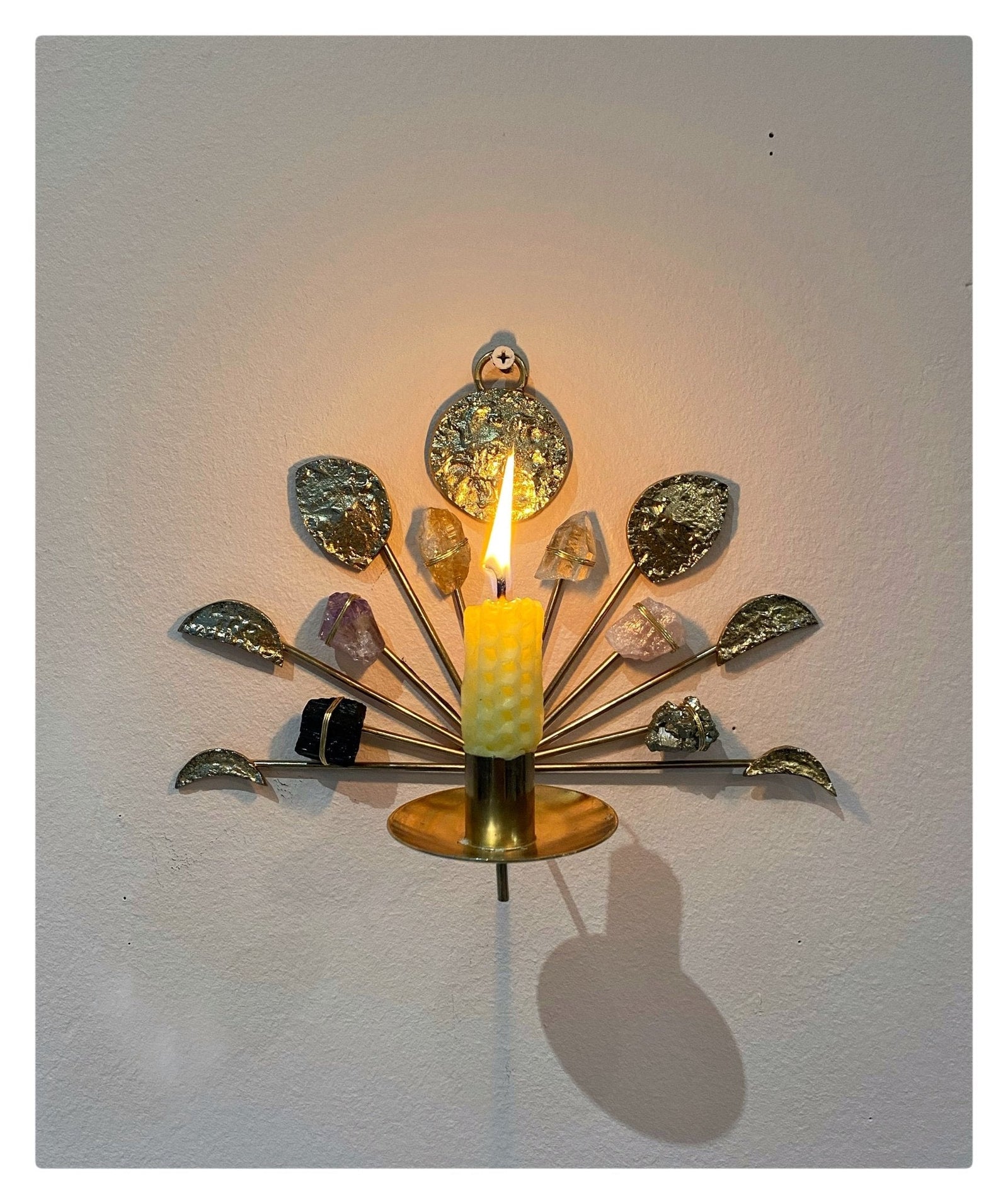 Wall Mount Candle Holder Lunar Healing Crystal Grid by Ariana Ost