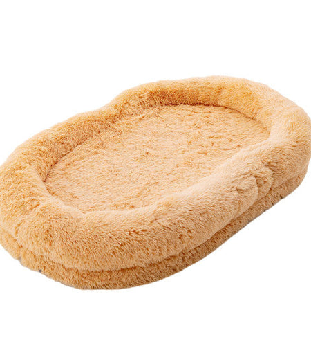 Washable Fluffy Human Dog Bed with Soft Blanket and Plump Pillow-Brown