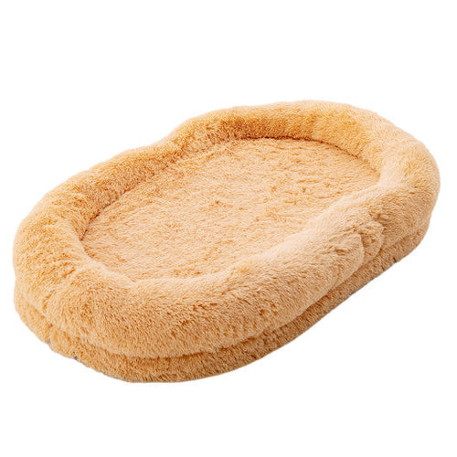 Load image into Gallery viewer, Washable Fluffy Human Dog Bed with Soft Blanket and Plump Pillow-Brown
