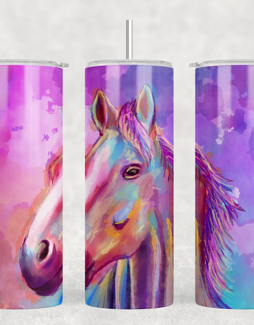 Load image into Gallery viewer, Watercolor Horse - 20 oz Steel Skinny Tumbler - Optional Blue Tooth Speaker - Speaker Color will Vary by Rowdy Ridge Co
