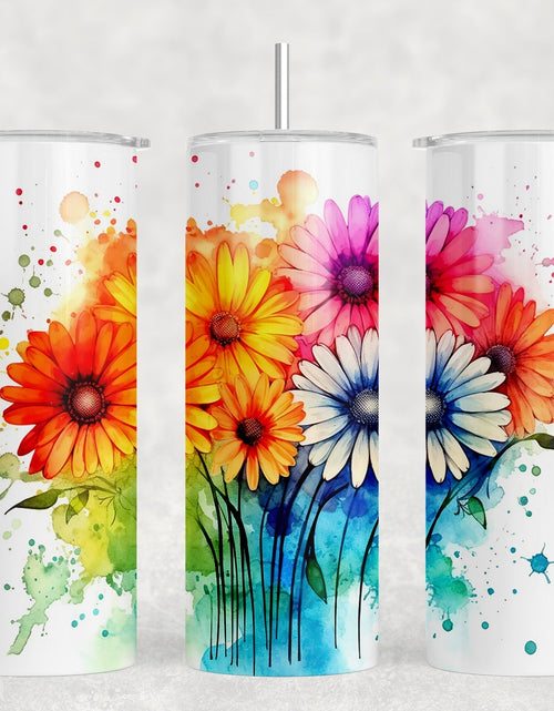 Load image into Gallery viewer, Watercolor Sunflower|Skinny Tumbler|Optional Bluetooth Speaker| Speaker Color Varies by Rowdy Ridge Co
