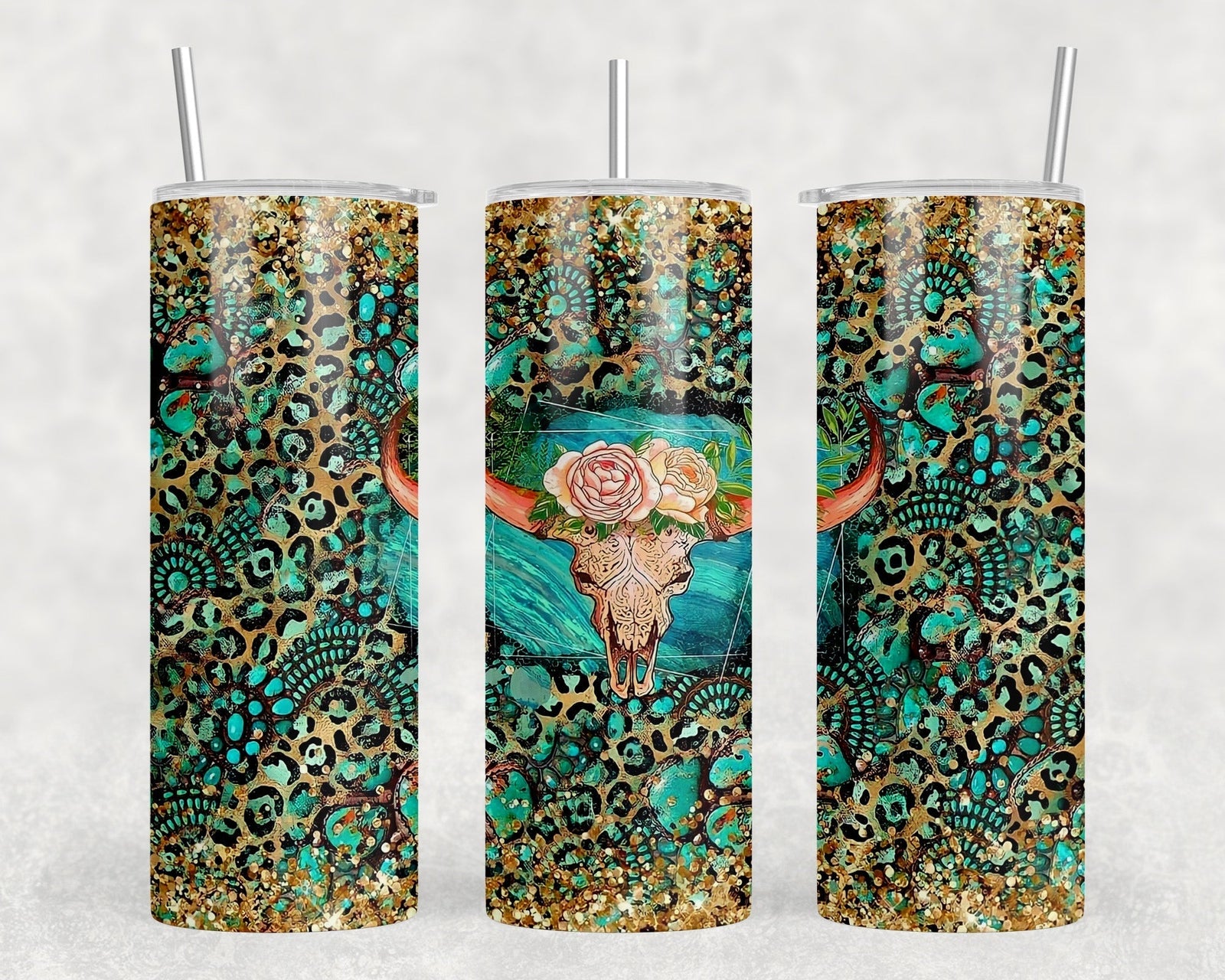 Western Bull Skull  - 20 oz Steel Skinny Tumbler - Optional Blue Tooth Speaker - Speaker Color will Vary by Rowdy Ridge Co