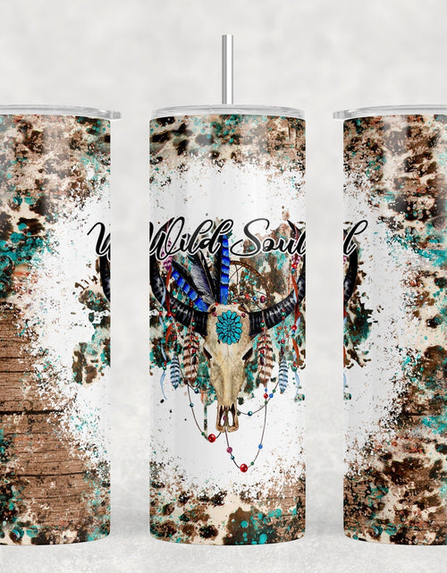 Load image into Gallery viewer, Western Bull Skull  - 20 oz Steel Skinny Tumbler - Optional Blue Tooth Speaker - Speaker Color will Vary by Rowdy Ridge Co
