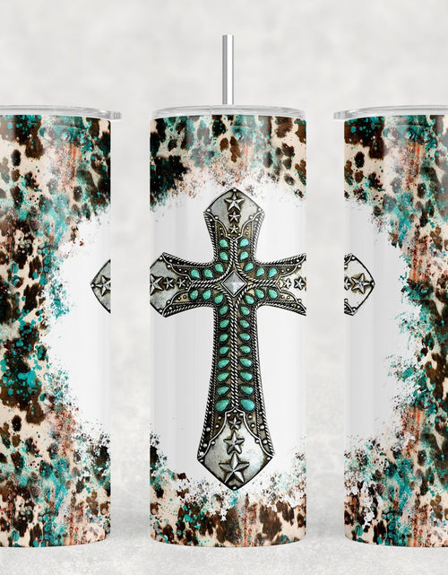 Load image into Gallery viewer, Western Cross - 20 oz Steel Skinny Tumbler - Optional Blue Tooth Speaker - Speaker Color will Vary by Rowdy Ridge Co

