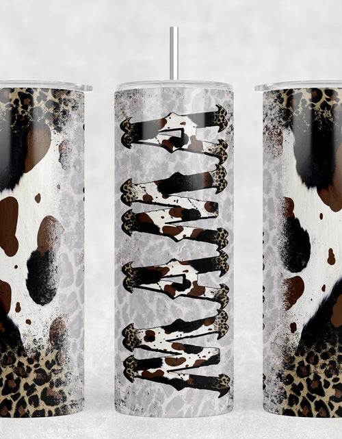 Load image into Gallery viewer, Western faux cowhide Mama|Skinny Tumbler|Optional Bluetooth Speaker| Speaker Color Varies by Rowdy Ridge Co
