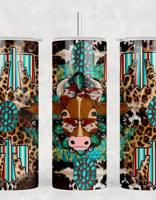 Load image into Gallery viewer, Western Thunderbird Cow - 20 oz Steel Skinny Tumbler - Optional Blue Tooth Speaker - Speaker Color will Vary by Rowdy Ridge Co

