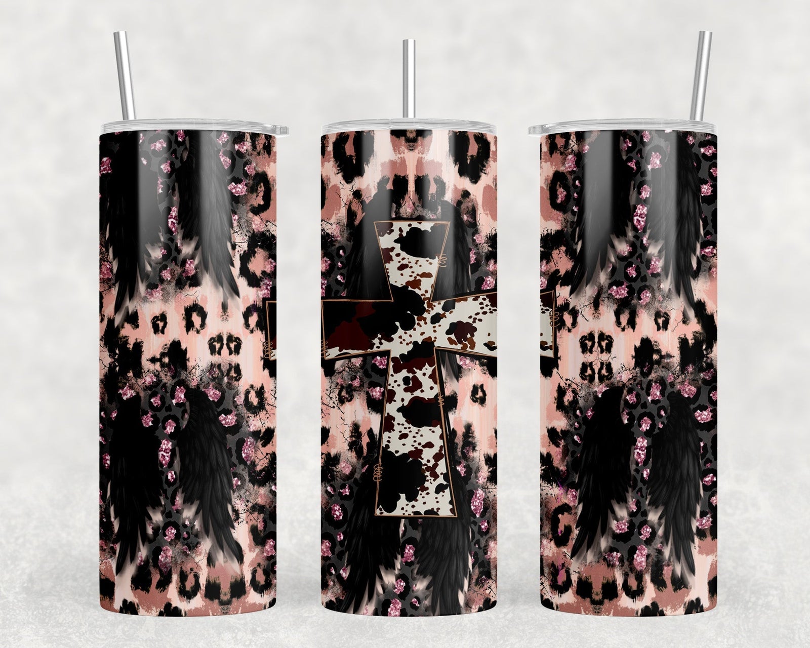 Western Wings Cross - 20 oz Steel Skinny Tumbler - Optional Blue Tooth Speaker - Speaker Color will Vary by Rowdy Ridge Co