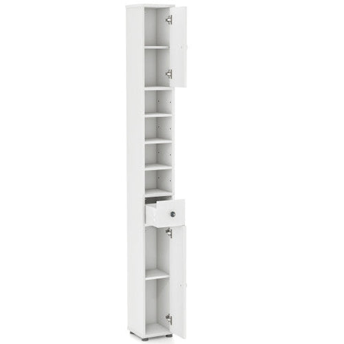 Load image into Gallery viewer, Freestanding Slim Bathroom Cabinet with Drawer and Adjustable Shelves-White
