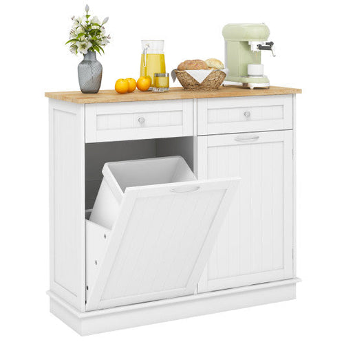 Load image into Gallery viewer, Rubber Wood Kitchen Trash Cabinet with Single Trash Can Holder and Adjustable Shelf-White
