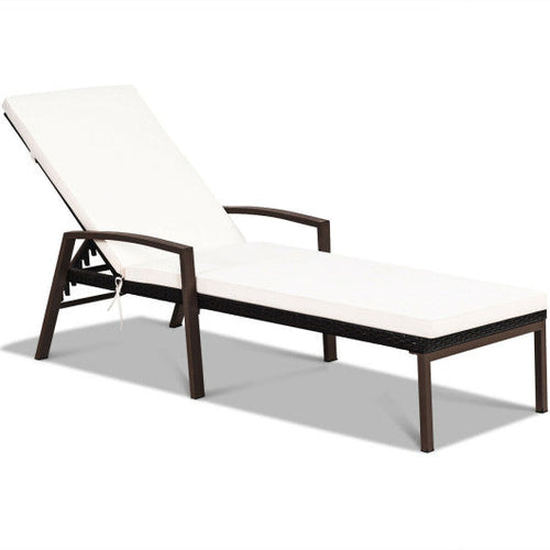 Load image into Gallery viewer, Patio Rattan Lounge Chaise Recliner with Back Adjustable Cushioned-White
