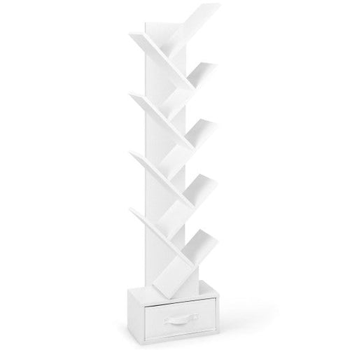 Load image into Gallery viewer, 10-Tier Bookshelf with Drawer Free-standing Storage Bookcase-White
