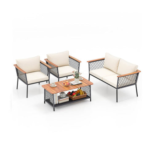 Load image into Gallery viewer, 4 Piece Patio Rattan Furniture Set with 2-Tier Coffee Table-White
