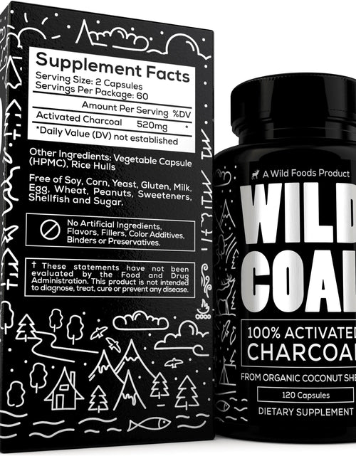 Load image into Gallery viewer, Activated Charcoal Capsules made from 100% Organic Coconuts, 120ct by Wild Foods
