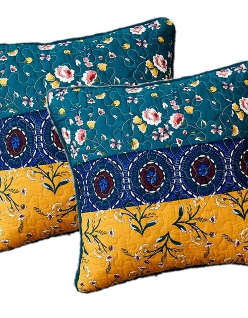 Load image into Gallery viewer, DaDa Bedding Set of 2 Bohemian Patchwork WildFlowers Floral Gardenia Throw Pillow Covers, 18" x 18" (JHW886) by DaDa Bedding Collection
