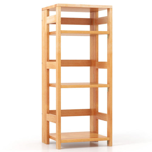 Load image into Gallery viewer, 4-Tier Bookshelf Rubber Wood Bookcase with Side Fences for Living Room-14 inches
